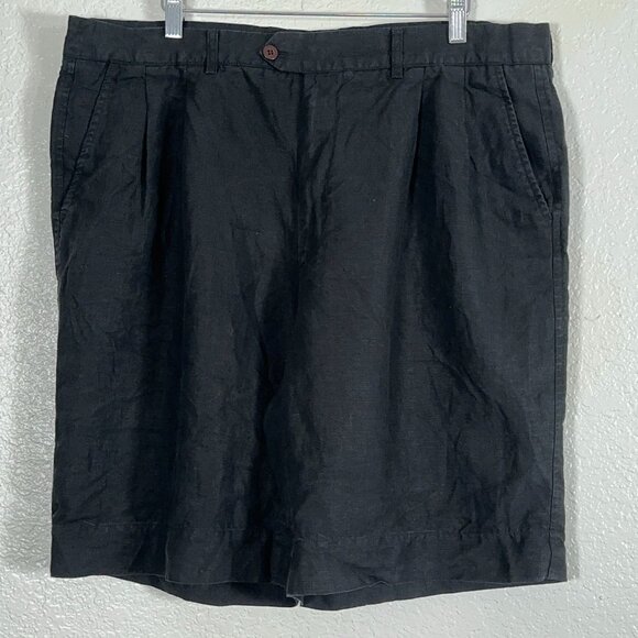 Sulka 100% Linen Pleated Shorts in Black Men's Size 38(tag size 40) - Picture 2 of 11